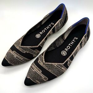 ROTHY’S Golden Shimmer Point Toe Flats Black & Metallic Gold Slip on, Size 8.5